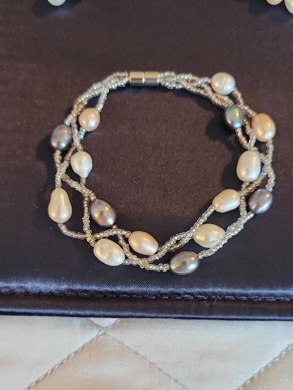 Stauer White, Black & Peach Pearl and Silver-Tone Braided Necklace Set - Picture 4 of 6